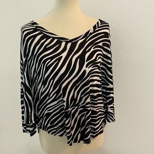 Butterfly Sleeves Animal Print Black and White Blouse Lace Backing
